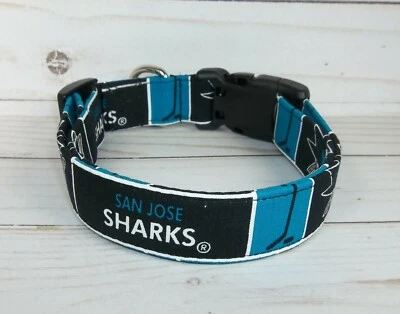 HANDMADE San Jose Sharks Terri's Dog Collar custom made adjustable w/ NHL fabric