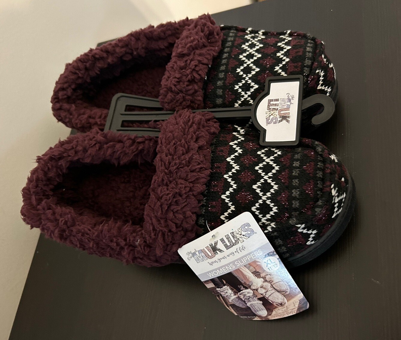 SAOLA Stivaletti ciabatte Muk Luks donna viola uva nordica suola rigida nuovi con etichette XL 11 12