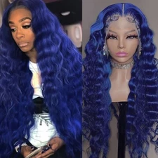 Kinky Curly Dark Blue Color Synthetic Lace Front Wigs Pre Plucked Women Party
