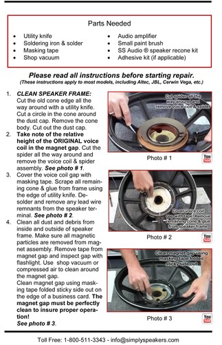 Recone Kit for JBL D140 E140 K140 15" Woofer SS Audio 8 Ohm Speaker Repair Parts - Picture 3 of 5