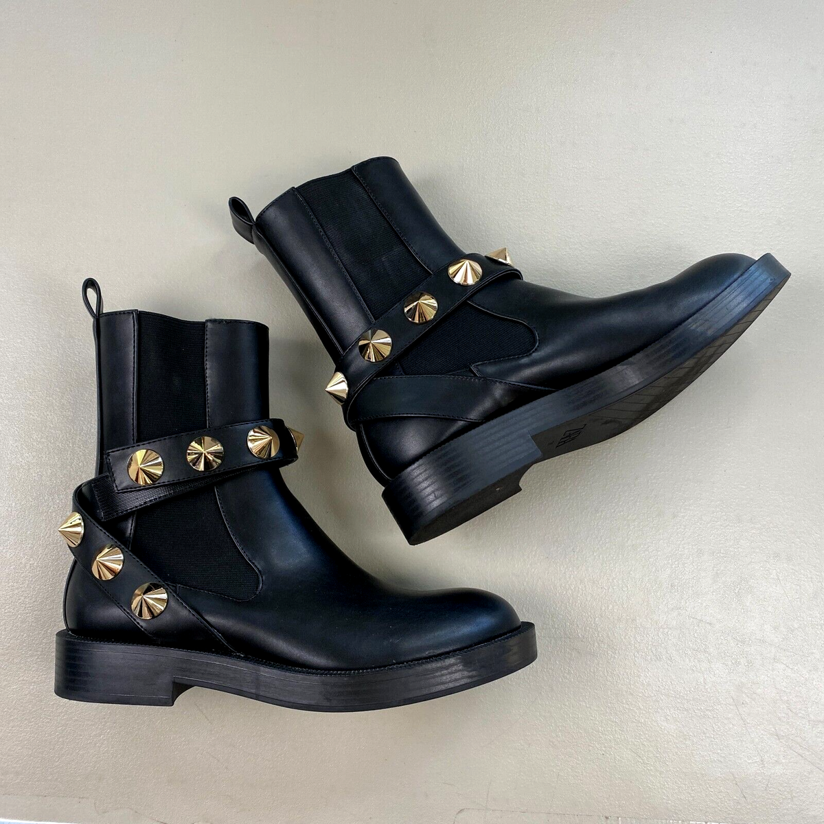 ZARA Ankle Boots Womens 36 Black Studded Ankle Strap Chelsea