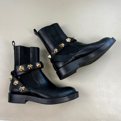 ZARA Ankle Boots Womens 36 6 Black Studded Ankle Strap Chelsea