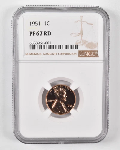 1951 Lincoln Wheat Cent PF67 RD NGC Graded Brown Lbl