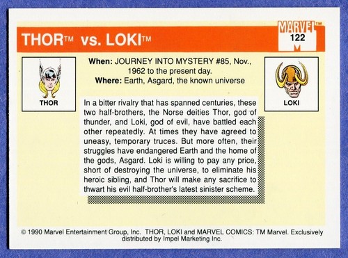 1990 Marvel Universe Card - #122 Thor vs Loki - Picture 2 of 2