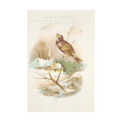 Link & Hamme Leading Music Dealers Songbird Winter Scene Vintage Trade Card
