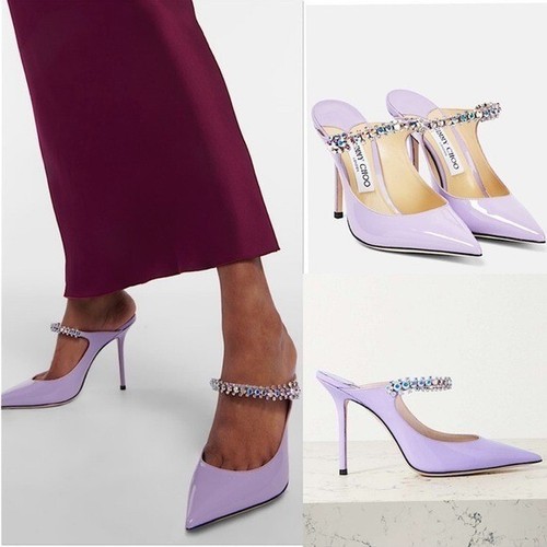 Nuevo JIMMY CHOO Bing 100 mulas de charol adornadas con cristal lila $1,095 - Imagen 2 de 16
