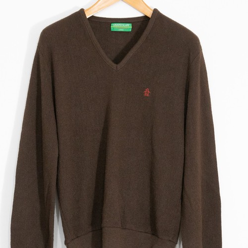 Vintage Munsingwear Acrylic Sweater Mens Large - Brown V Neck Tennis Grand Slam - Picture 2 of 5