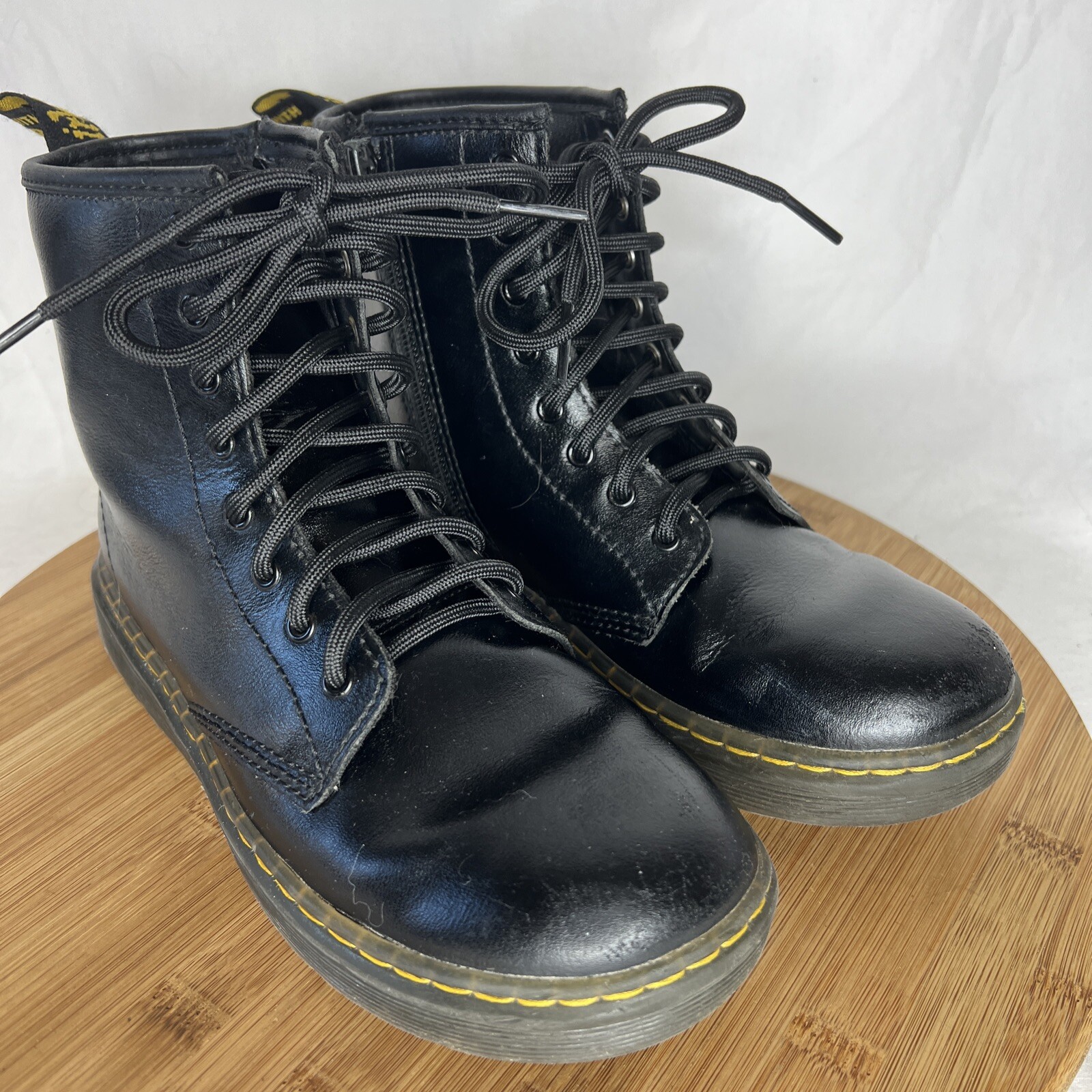 Doc Martens Zavala J Combat Boots Womens Size 5 Black Leather Zip UP Boots