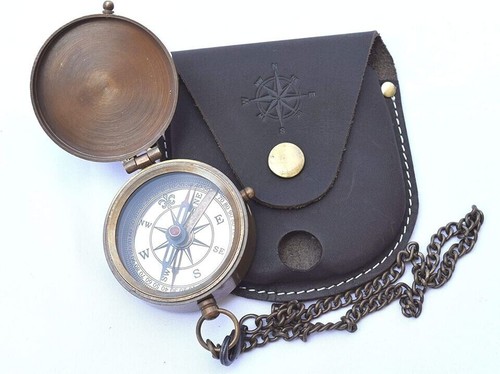 Brújula de Latón Grabable Náutica Antigua Vintage Bolsillo Regalo 2" Con Estuche - Imagen 2 de 5