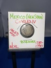 RARE! Mexico New Spain 1 real 1790-1791 No Date Charles IV 90.3% SILVER Holed — photo 1