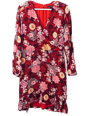 Guess Womens Sz 6 Red Mauve Gold Floral Long Sleeve Lined Dress | eBay Guess Womens Sz 6 Red Mauve Gold Floral Long Sleeve Lined Dress | eBay