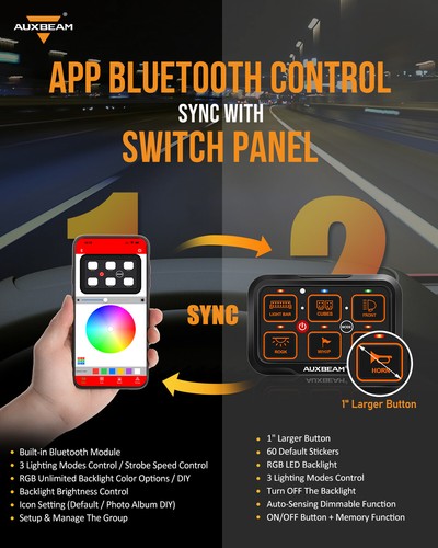 Auxbeam 6 Gang Switch Panel RGB Colorful For Truck SUV UTV ATV Marine RV 12V/24V - Picture 10 of 12