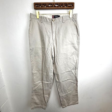 Chaps Khaki Pants Casual Beige Solid Flat Front Business Pockets Belt Loops Mens