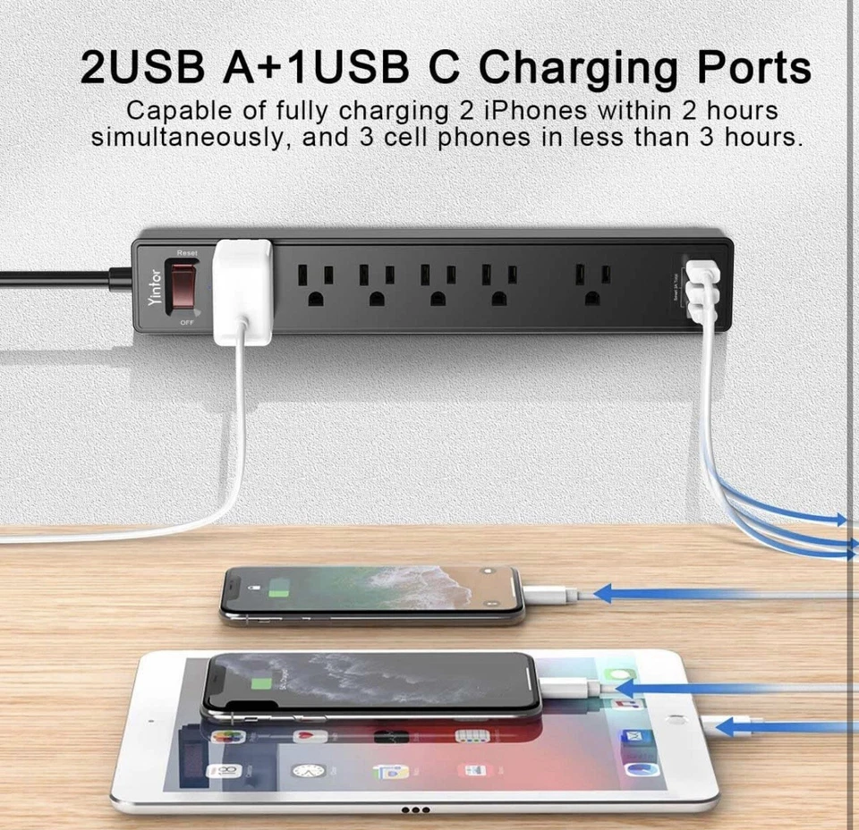 6-Outlet Surge Protector Power Strip Gray | 6ft Cord | Electrical Extension Plug - Image 3 of 4