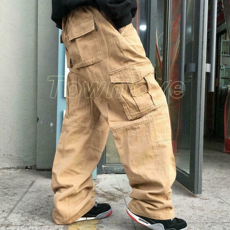 DIVINER Multi Pocket Wide Cargo Pants　L Women's Polyester High Waist Cargo Pants, Casual Denim Wide