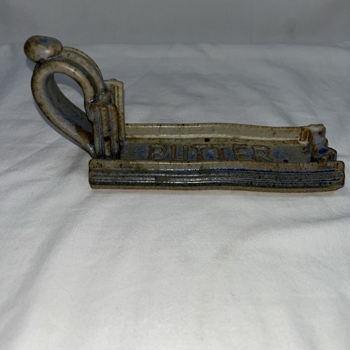 Vintage Art Pottery Stoneware Butter Dish Fingerloop Handle 7” - Picture 5 of 8