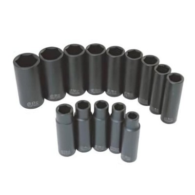 Sunex 2653 1/2'' Drive 14-Piece Metric Deep Impact Socket Set, 6-Point