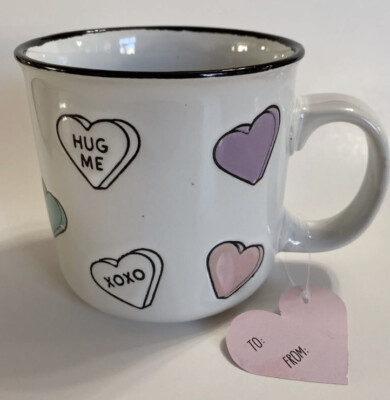 Valentines Mug Hearts Messages ''KISS ME, LOVE YOU, ALL MINE, HUG ME, XOXO Eccolo