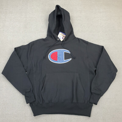 Champion Hoodie Reverse Weave Men's Medium Black Big 