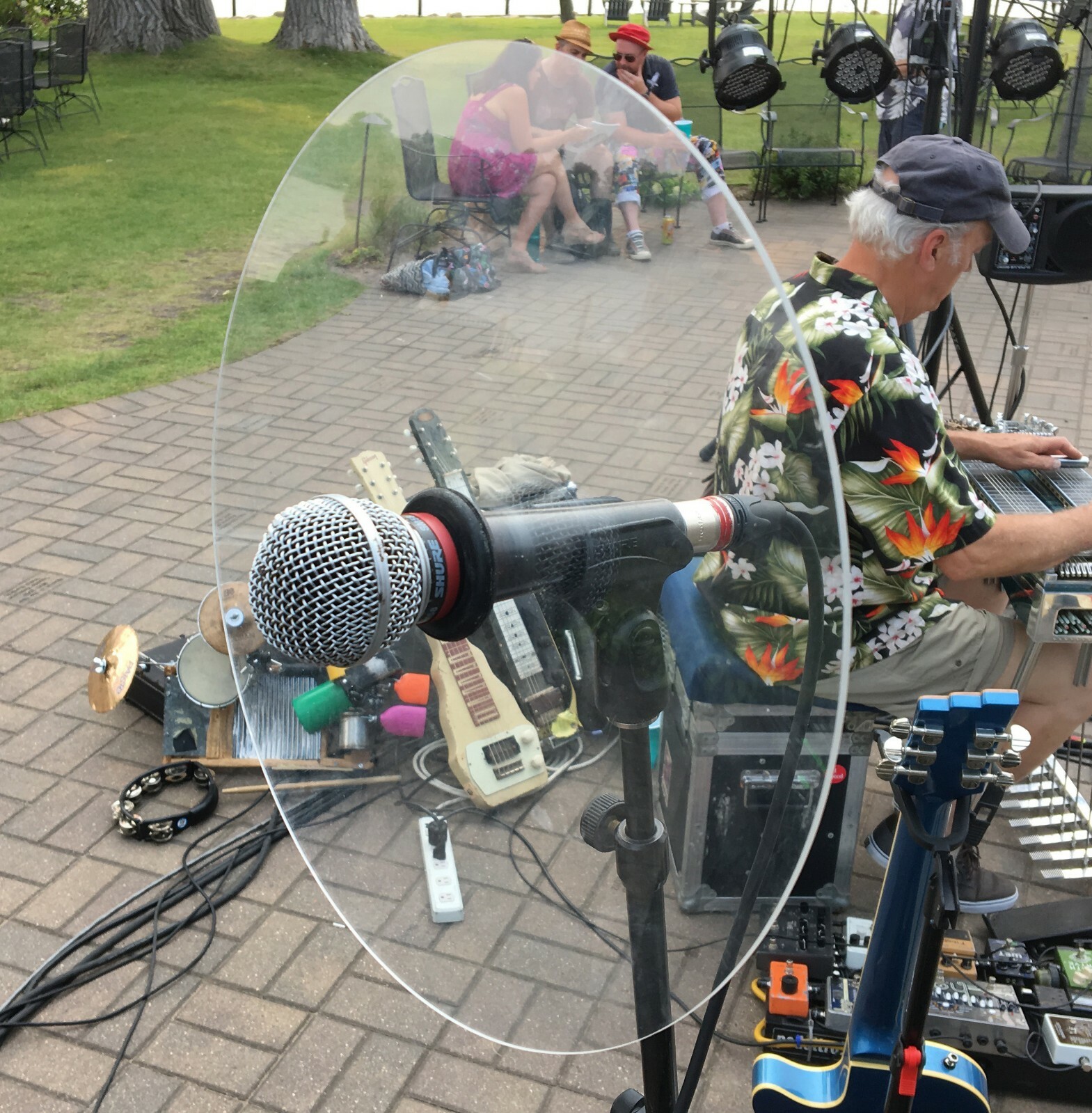 Trumpet microphone reflector shield for live sound monitoring, fits