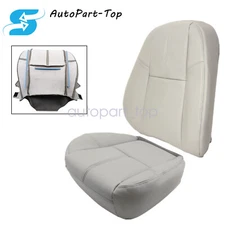 Front Leather Bottom & Top Seat Cover Gray For 2007-2014 GMC Sierra Chevy Tahoe