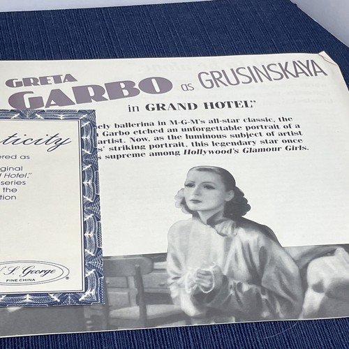 Hollywood Glamour Girls GRETA GARBO Grusinskaya GRAND HOTEL Plate COA #594A - Picture 3 of 10