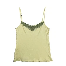 Free People Vintage Ribbed Lace Trim Y2K Cami Tank Top Size M Light Yellow