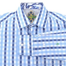 ROBERT GRAHAM Blue Plaid Check 100 Cotton Mens Casual Dress Shirt - MEDIUM