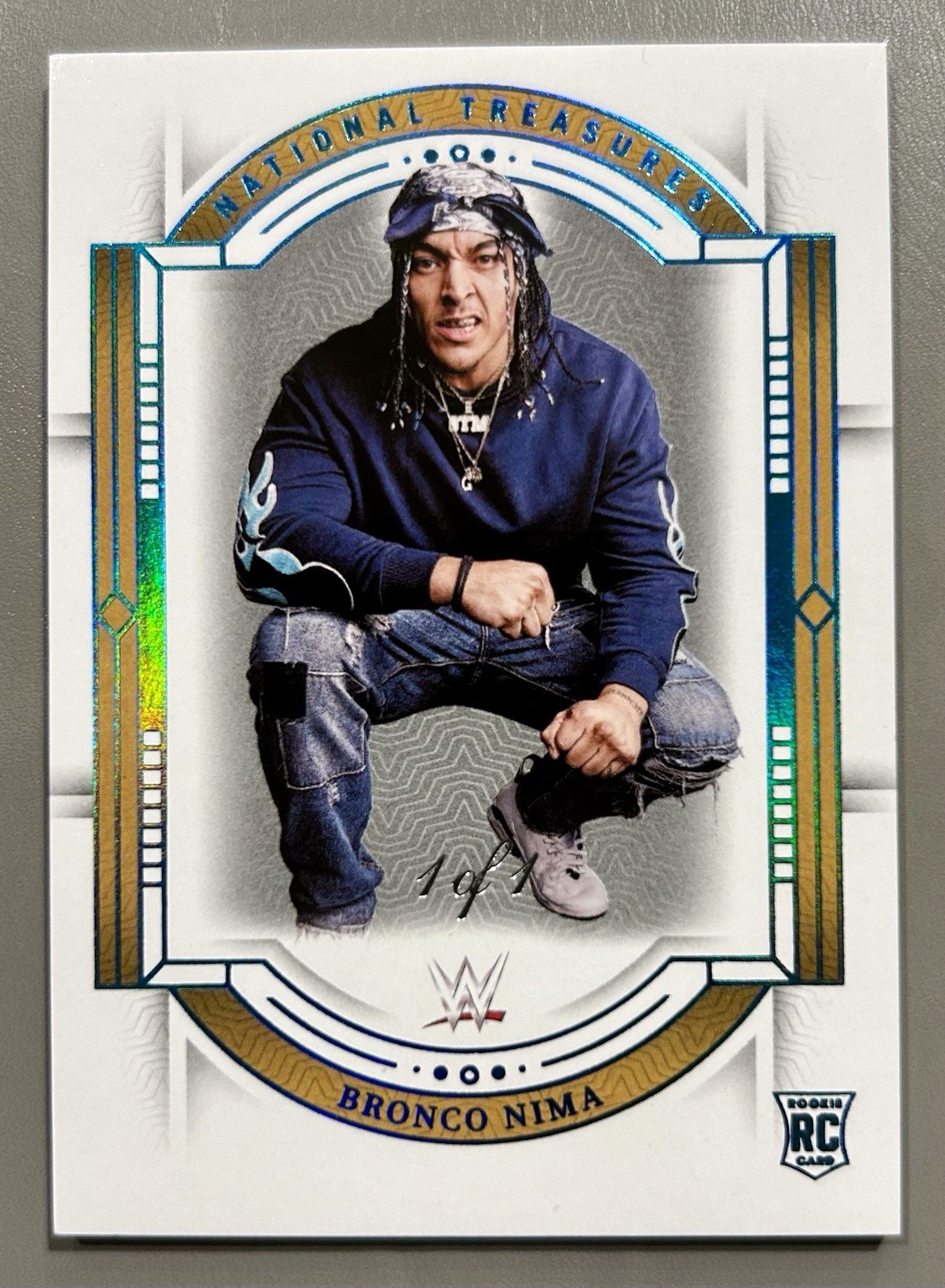 2024 Panini National Treasures WWE Bronco Nima RC Platinum Rookie #1/1 view 1