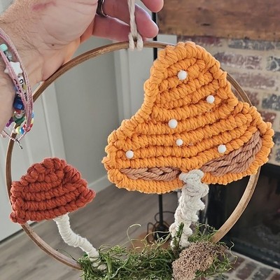 Handmade Macrame Mushroom Wall Hanging Hoop Decor Boho Home Art Room Decoration