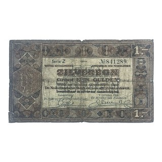 NETHERLANDS 1 Guilder banknote 1938 old Dutch silver Gulden note Holland WW2