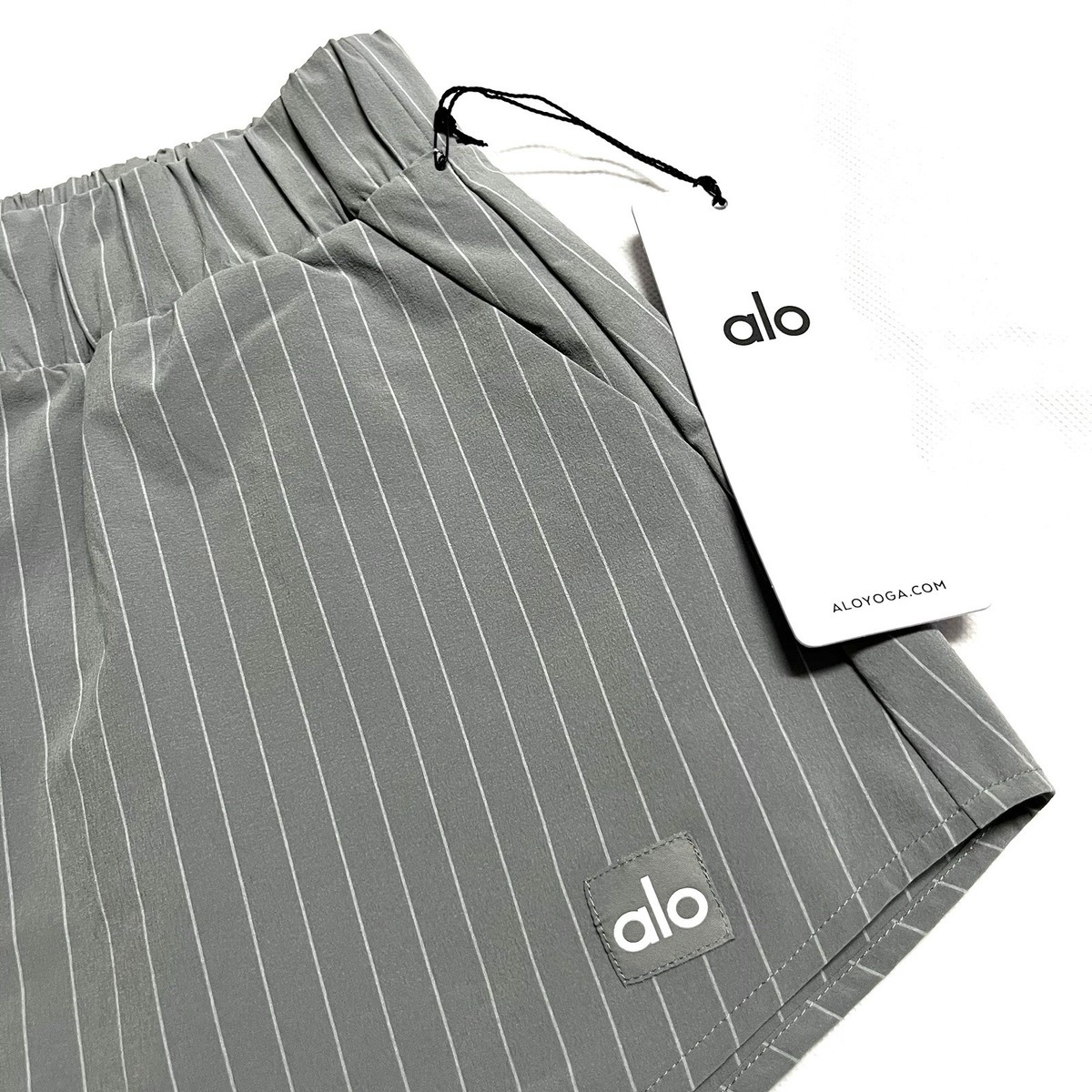 Alo Yoga Pinstripe Daylight Mini Skirt Lunar Grey/White Size S