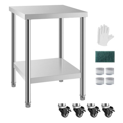 NSF Stainless Steel Table for Prep & Work with Caster 24x24 Inches, Metal Com...