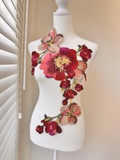 Red and pink Applique 21  x 12   Big Patch Embroidered Flowers