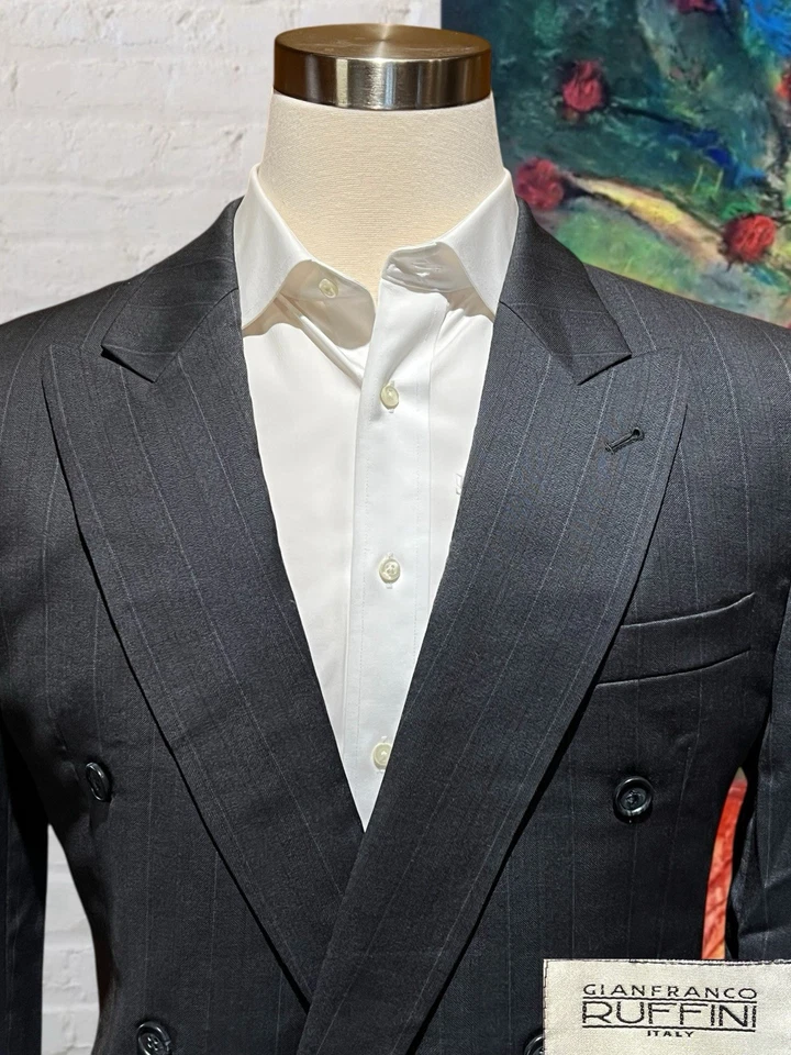Traje eléctrico vintage Gianfranco Ruffini 44L 36x33 gris doble pecho años 80 Foto 3 de 4