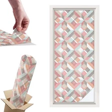 Frosted Glass Door Film Geometric Rhombuses Abstraction Multicolored