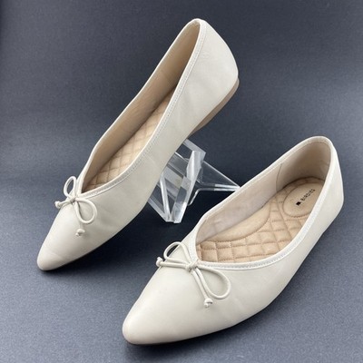 Birdies Women Off White Leather Ballet Flats Slip On Pointed Toe Comfort Sz 9.5