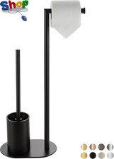 Toilet Paper Holder with Black Toilet Brush, Stainless Steel Standing Toilet Rol