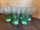 6 SMALL Vintage Green Coca-Cola 6.25 oz. Drinking Glass 4.5" tall Marked