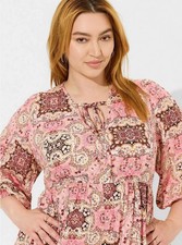 Torrid Mini Washable Gauze Tunic Dress Pockets Print Pink Size 0 NWT MSRP $69.99