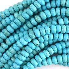 Blue Turquoise Rondelle Button Beads Gemstone 15.5" Strand 4mm 6mm 8mm