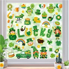 9 Sheets St. Patrick's Day Cartoon Window Cling Stickers Cute Lucky Clover Green