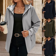 Ladies Coat Waterproof Raincoats Hooded Jacket Wind Rain Pocket Zip Up Tops SIZE