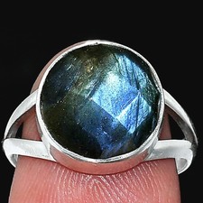 Natural Blue Labradorite Checker 925 Sterling Silver Ring s.7 Jewelry R-1002