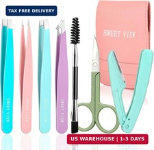 SWEET VIEW 7pcs Eyebrow Tweezers Kit for Women Precision Plucker with Brow Sciss