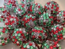 Beads Rhinestone 20mm Red Green 4 Pieces Acrylic Bubblegum Chunky Loose Crafting