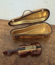 Limoges France Porcelain Hinged Trinket Box Violin in case