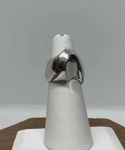 Anello modernosta firmato ESPO placcato oro bianco 14 kt misura 6 scultoreo - Foto 1 di 5