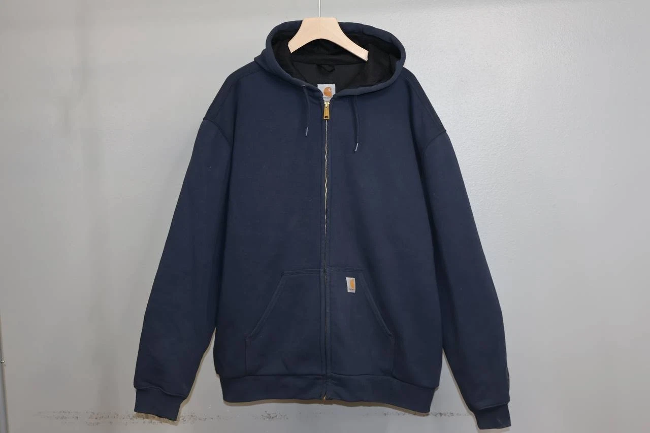 Carhartt Rain Defender Thermal Lined Hoodie Mens 2XL Navy Blue Full Zip Jacket