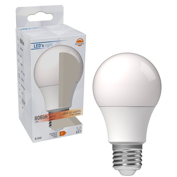Led A60 Birne 8,5W = 60Watt E27 Matt 806Lm 2700K-2200K Dim-To-Warm Dimmbar-image
